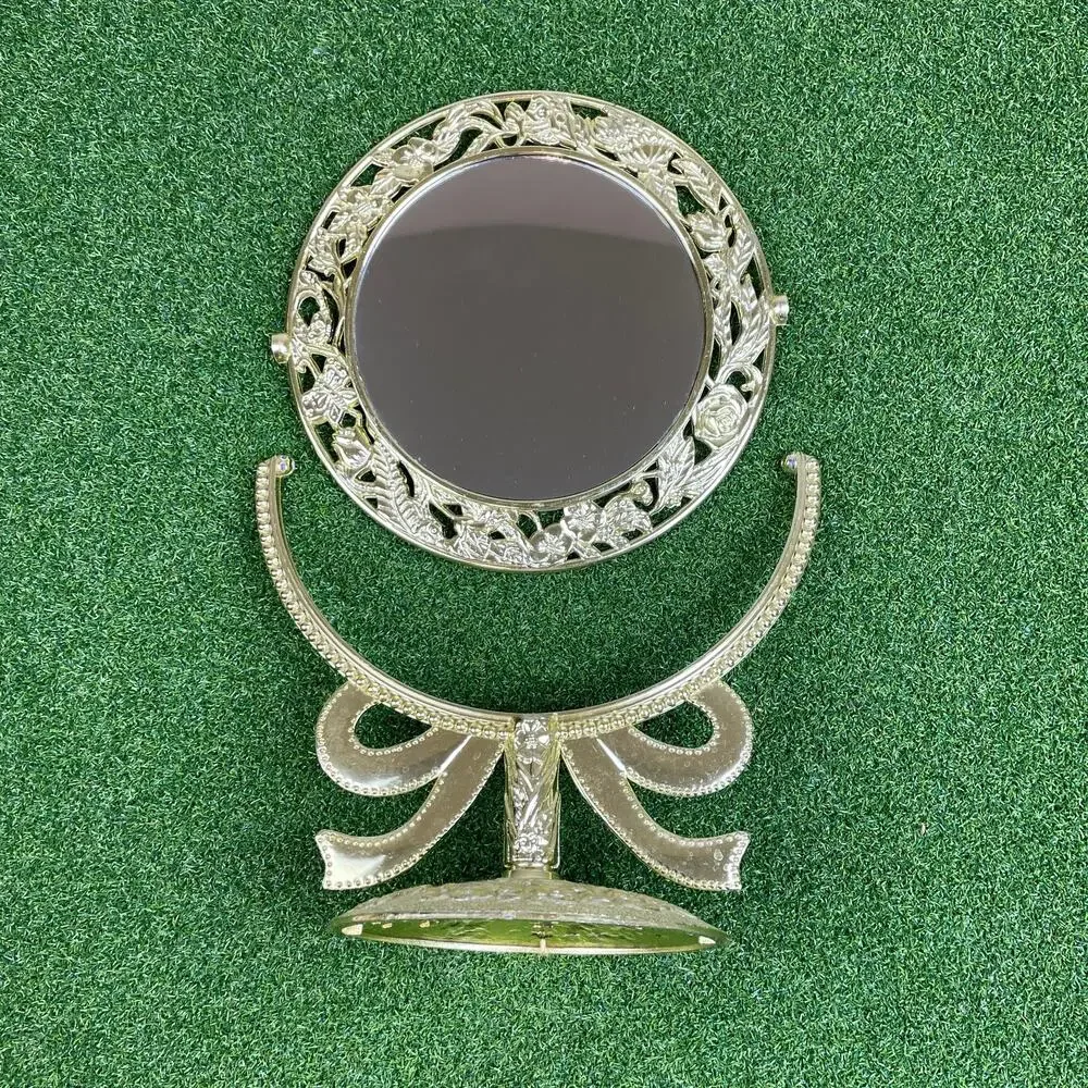 Vintage Gold Toned Double Sided Desktop Makeup Mirror Decorative